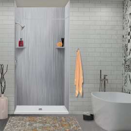 Transolid LWKX48368412-186 Lusso 48-in x 36-in x 84/12-in Glue To Wall 6-Piece Transition Shower Wall Kit, Glacier Grey