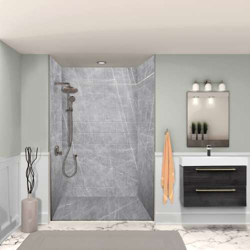 PPWKX60368412-59 Prodigy Plus 60-in x 36-in x 84/12-in Shower Wall Kit, Ashy Grey (8-in x 16-in Horizontal Tile Pattern with Stone Color)