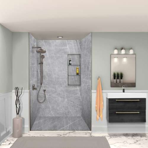 PPWK603696-59 Prodigy Plus 60-in x 36-in x 96-in Shower Wall Kit, Ashy Grey (8-in x 16-in Horizontal Tile Pattern with Stone Color)