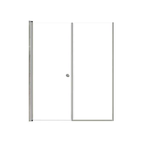 LSDF587006C-BS Lyna 58-in x 70-in Pivot Shower Door And Fixed Panel With 1/4-in Clear Glass And Double-Sided Knob Handles, Brushed Stainless