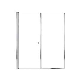 LSDF587006C-PC Lyna 58-in x 70-in Pivot Shower Door And Fixed Panel With 1/4-in Clear Glass And Double-Sided Knob Handles, Polished Chrome