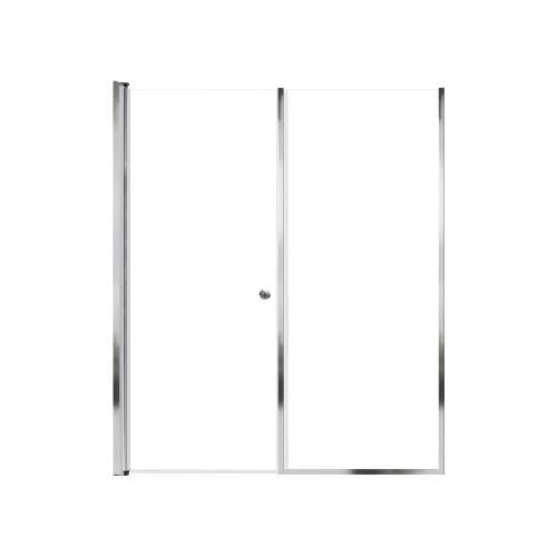 LSDF587006C-PC Lyna 58-in x 70-in Pivot Shower Door And Fixed Panel With 1/4-in Clear Glass And Double-Sided Knob Handles, Polished Chrome
