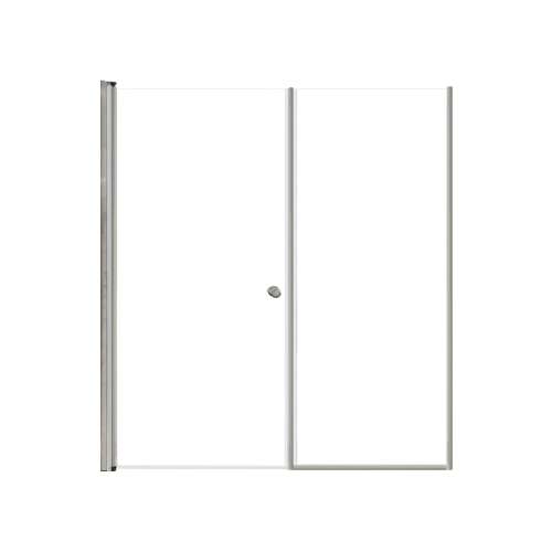LSDF617006C-BS Lyna 61-in x 70-in Pivot Shower Door And Fixed Panel With 1/4-in Clear Glass And Double-Sided Knob Handles, Brushed Stainless