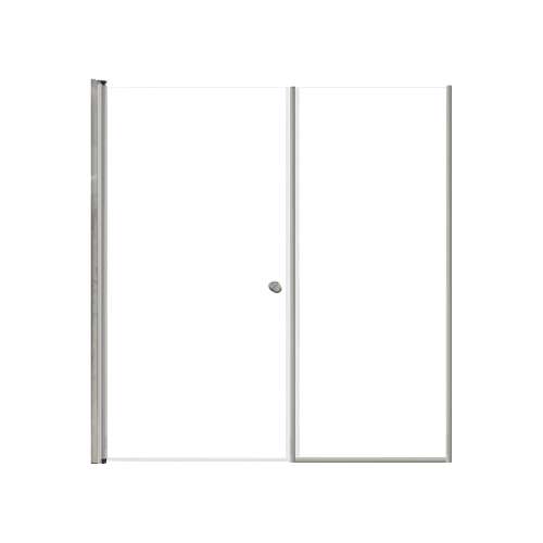 LSDF637006C-BS Lyna 63-in x 70-in Pivot Shower Door And Fixed Panel With 1/4-in Clear Glass And Double-Sided Knob Handles, Brushed Stainless