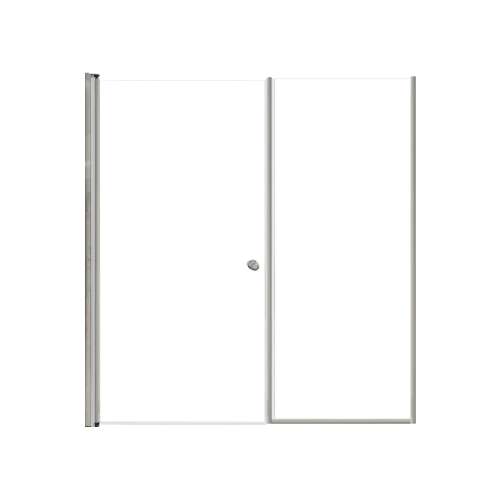 LSDF647006C-BS Lyna 64-in x 70-in Pivot Shower Door And Fixed Panel With 1/4-in Clear Glass And Double-Sided Knob Handles, Brushed Stainless