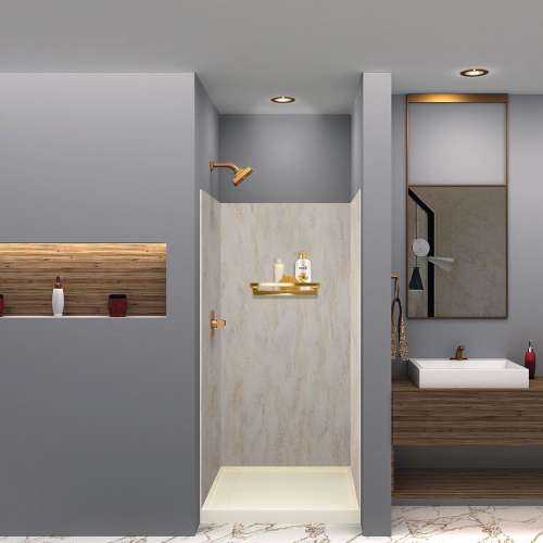 LWK363672-185 Lusso 36-in x 36-in x 72-in Glue to Wall 3-Piece Shower Wall Kit, Creme Carmel