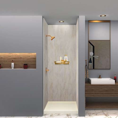 LWK363696-185 Lusso 36-in x 36-in x 96-in Glue to Wall 3-Piece Shower Wall Kit, Creme Carmel