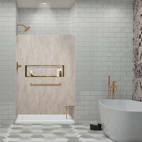 LWK483672-185 Lusso 48-in x 36-in x 72-in Glue to Wall 3-Piece Shower Wall Kit, Creme Carmel