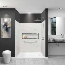 Transolid LWK603672-181 Lusso 60-in x 36-in x 72-in Glue to Wall 3-Piece Shower Wall Kit, Palladio White