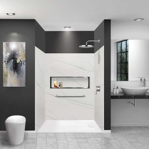 LWK606072-181 Lusso 60-in x 60-in x 72-in Glue to Wall 3-Piece Shower Wall Kit, Palladio White