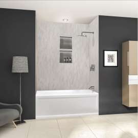 Transolid LWK606072-185 Lusso 60-in x 60-in x 72-in Glue to Wall 3-Piece Shower Wall Kit, Creme Carmel