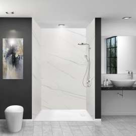 Transolid LWK604896-181 Lusso 60-in x 48-in x 96-in Glue to Wall 3-Piece Shower Wall Kit, Palladio White