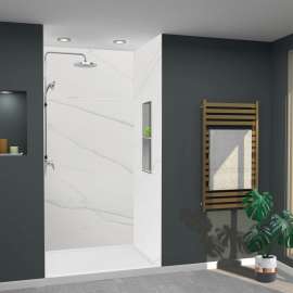 Transolid LWKX48367224-181 Lusso 48-in x 36-in x 72/24-in Glue To Wall 6-Piece Transition Shower Wall Kit, Palladio White