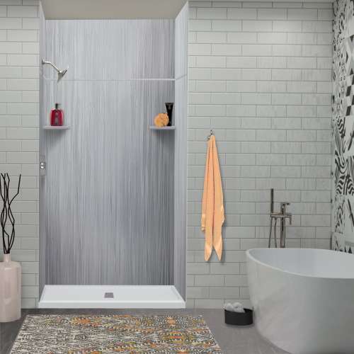 LWKX48367224-186 Lusso 48-in x 36-in x 72/24-in Glue To Wall 6-Piece Transition Shower Wall Kit, Glacier Grey