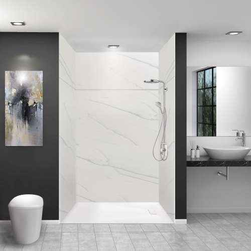 LWKX60367224-181 Lusso 60-in x 36-in x 72/24-in Glue To Wall 6-Piece Transition Shower Wall Kit, Palladio White