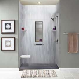 Transolid LWKX60367224-186 Lusso 60-in x 36-in x 72/24-in Glue To Wall 6-Piece Transition Shower Wall Kit, Glacier Grey