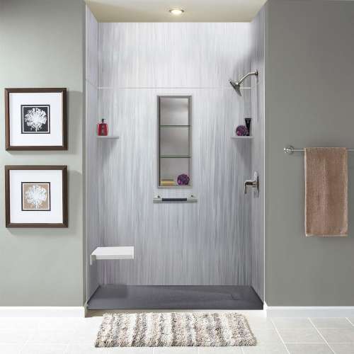 LWKX60367224-186 Lusso 60-in x 36-in x 72/24-in Glue To Wall 6-Piece Transition Shower Wall Kit, Glacier Grey