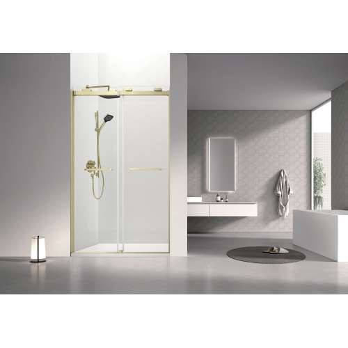 OBPT488008C-CB Olenna 48-in x 80-in Bypass Shower Door With 5/16-in Clear Glass And Riley Handles, Champagne Bronze