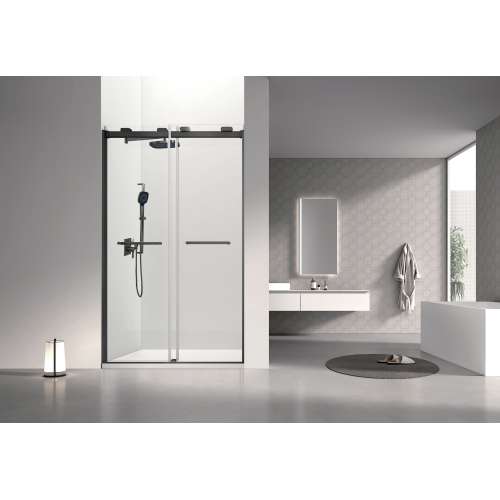 OBPT488008C-MB Olenna 48-in x 80-in Bypass Shower Door With 5/16-in Clear Glass And Riley Handles, Matte Black
