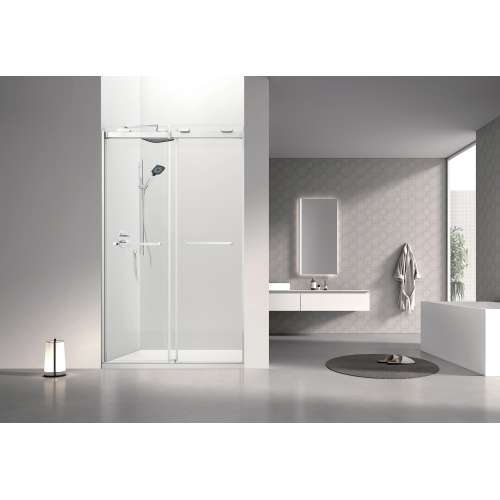 OBPT488008C-PC Olenna 48-in x 80-in Bypass Shower Door With 5/16-in Clear Glass And Riley Handles, Polished Chrome