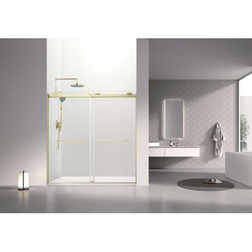 OBPT606208C-CB Olenna 60-in x 62-in Bypass Shower Door With 5/16-in Clear Glass And Riley Handles, Champagne Bronze