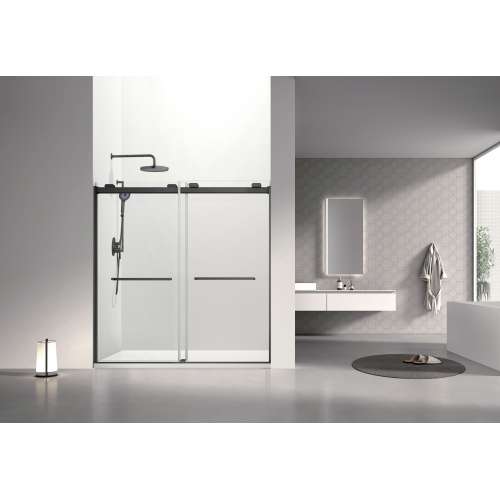 OBPT606208C-MB Olenna 60-in x 62-in Bypass Shower Door With 5/16-in Clear Glass And Riley Handles, Matte Black