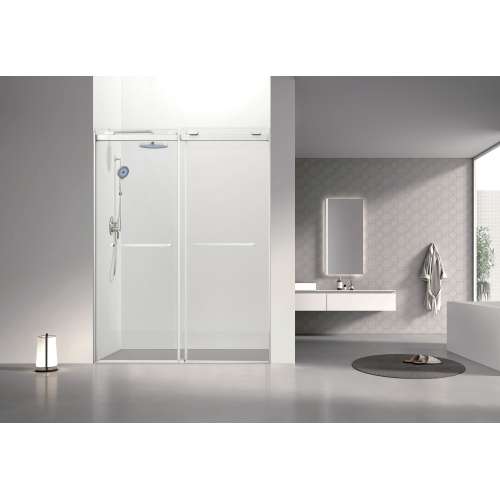 OBPT608008C-BS Olenna 60-in x 80-in Bypass Shower Door With 5/16-in Clear Glass And Riley Handles, Brushed Stainless