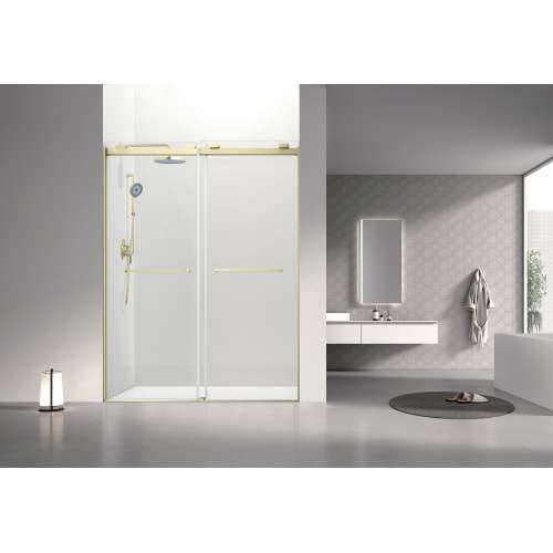OBPT608008C-CB Olenna 60-in x 80-in Bypass Shower Door With 5/16-in Clear Glass And Riley Handles, Champagne Bronze