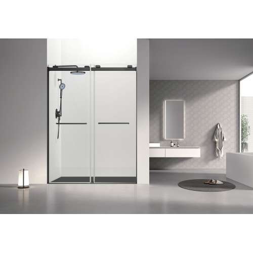 OBPT608008C-MB Olenna 60-in x 80-in Bypass Shower Door With 5/16-in Clear Glass And Riley Handles, Matte Black
