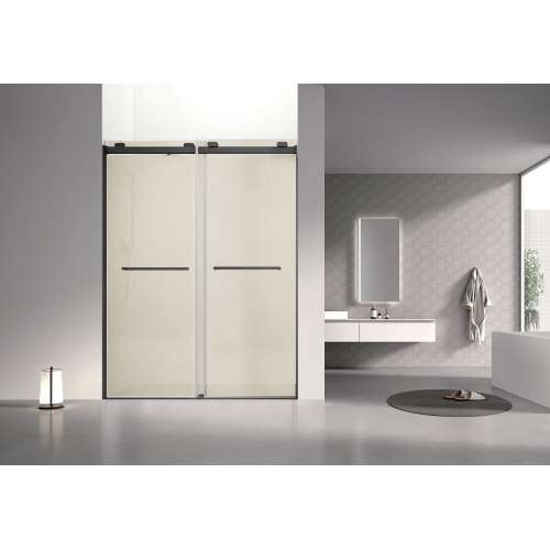 OBPT608009GP-MB Olenna 60-in x 80-in Bypass Shower Door With 11/32-in Golden Sparkling Glass And Riley Handles, Matte Black