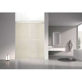 OBPT608009GP-PC Olenna 60-in x 80-in Bypass Shower Door With 11/32-in Golden Sparkling Glass And Riley Handles, Polished Chrome