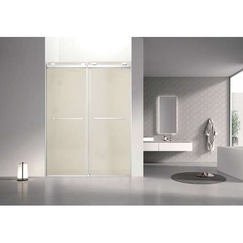 OBPT608009GP-PC Olenna 60-in x 80-in Bypass Shower Door With 11/32-in Golden Sparkling Glass And Riley Handles, Polished Chrome