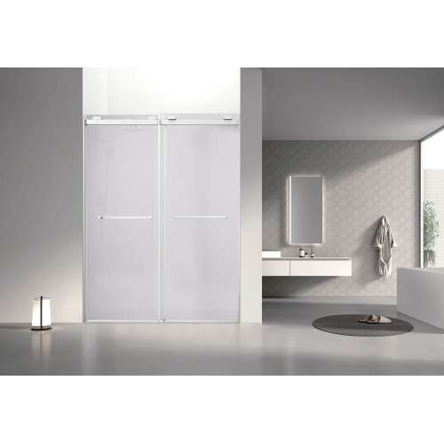 OBPT608009SP-BS Olenna 60-in x 80-in Bypass Shower Door With 11/32-in Silver Sparkling Glass And Riley Handles, Brushed Stainless