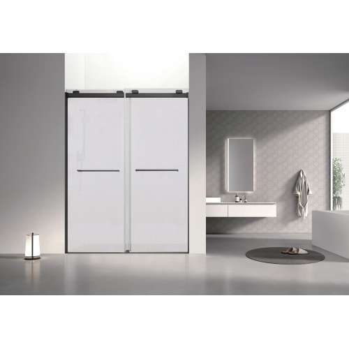 OBPT608009SP-MB Olenna 60-in x 80-in Bypass Shower Door With 11/32-in Silver Sparkling Glass And Riley Handles, Matte Black