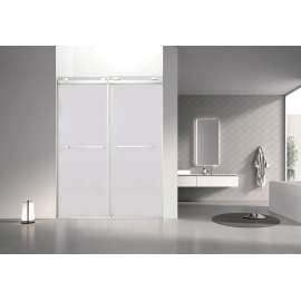 OBPT608009SP-PC Olenna 60-in x 80-in Bypass Shower Door With 11/32-in Silver Sparkling Glass And Riley Handles, Polished Chrome