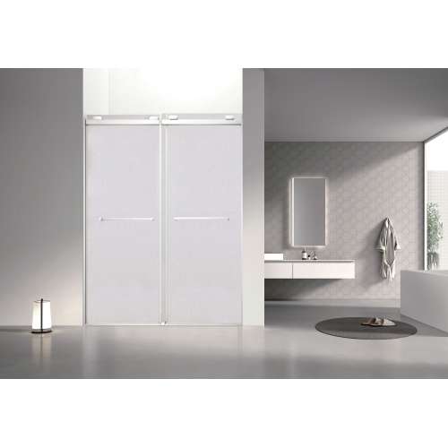 OBPT608009SP-PC Olenna 60-in x 80-in Bypass Shower Door With 11/32-in Silver Sparkling Glass And Riley Handles, Polished Chrome