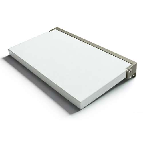 Preston flip-up fold-down ADA compliant padded shower seat in white and brushed stainless, 26 in. W x 15 in. D, by Transolid, PPS1526UP-01BS