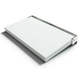 Preston flip-up fold-down ADA compliant padded shower seat in white and polished chrome, 26 in. W x 15 in. D, by Transolid, PPS1526UP-01PC