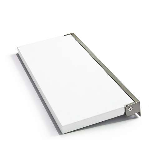 Preston flip-up fold-down ADA compliant padded shower seat in white and brushed stainless, 34 in. W x 15 in. D, by Transolid, PPS1534UP-01BS