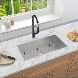 32-in x 17-in x 10-in 18-Gauge Super Single Bowl Rimless Stainless Steel Kitchen Sink, RSS321710