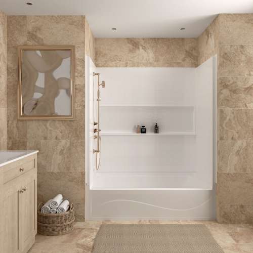 Transolid Ravena 60 x 30 x 60 in. 4-Piece SMC Subway Tile Shower Wall Kit, White, RWK603063-31