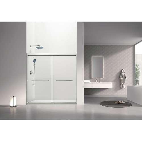SBP606008C-BS Stratford 60-in x 60-in Bypass Shower Door With 5/16-in Clear Glass And Round Tube Handles, Brushed Stainless