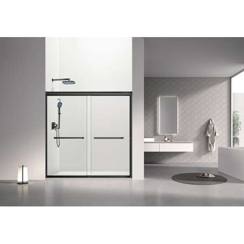 SBP606008C-MB Stratford 60-in x 60-in Bypass Shower Door With 5/16-in Clear Glass And Round Tube Handles, Matte Black