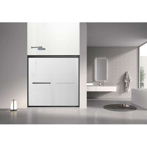 SBP606008F-MB Stratford 60-in x 60-in Bypass Shower Door With 5/16-in Full Frost Glass And Round Tube Handles, Matte Black
