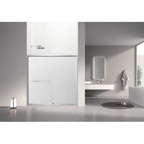 SBP606008F-PC Stratford 60-in x 60-in Bypass Shower Door With 5/16-in Full Frost Glass And Round Tube Handles, Polished Chrome