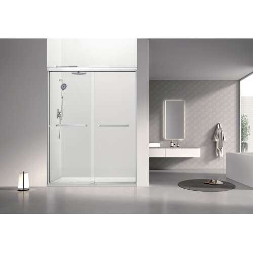SBP607808C-BS Stratford 60-in x 78-in Bypass Shower Door With 5/16-in Clear Glass And Round Tube Handles, Brushed Stainless