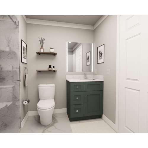 30-in x 21-in x 35-in Ready To Assemble Shaker Vanity Combo Base Cabinet With Three Drawers on Left, Green