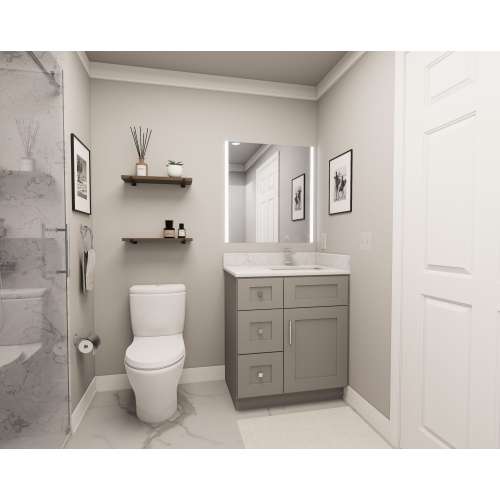 30-in x 21-in x 35-in Ready To Assemble Shaker Vanity Combo Base Cabinet With Three Drawers on Left, Light Grey