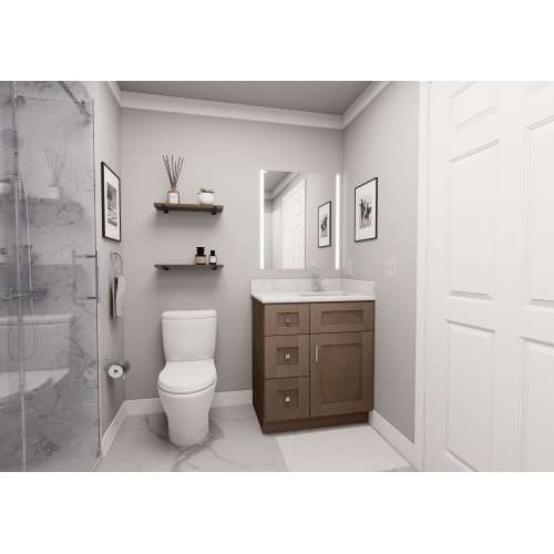 30-in x 21-in x 35-in Ready To Assemble Shaker Vanity Combo Base Cabinet With Three Drawers on Left, Tan Wood
