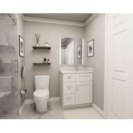 30-in x 21-in x 35-in Ready To Assemble Shaker Vanity Combo Base Cabinet With Three Drawers on Left, White